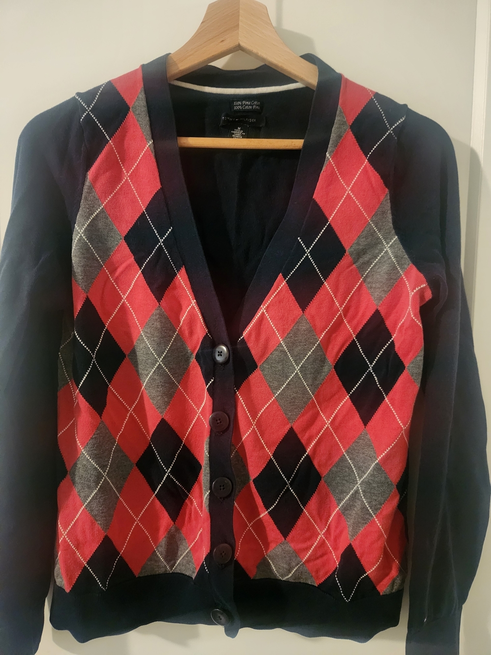 Tommy Hilfiger Red & Navy Argyle Button-Front Cardigan